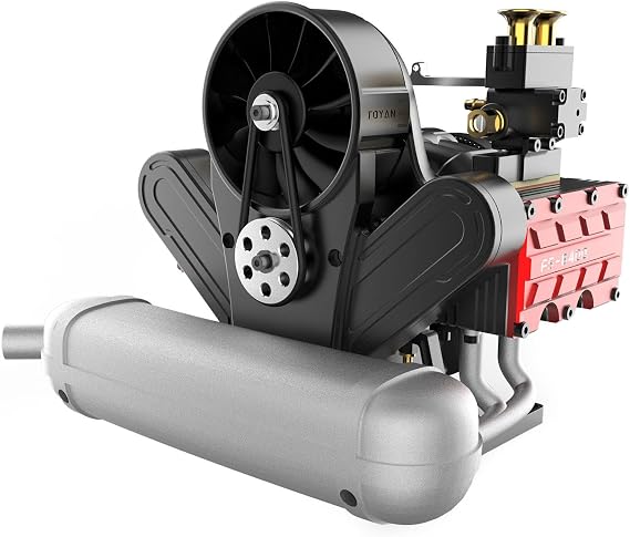 FS-B400 Metal Engine Model That Works, 14cc Flat-Four Horizontal Opposed Four-Cylinder Four-Stroke H4 Engine Model, DIY Assembly Engine Toys for Teens Adults (Finished Version)