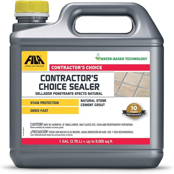 FILA Surface Care Solutions, CONTRACTOR'S Choice Sealer, Tile and Grout Sealer, Natural Stone Sealer Outdoor and Indoor, Waterproof, Stain Proof, Penetrating and Impregnator Sealer, 1 GAL