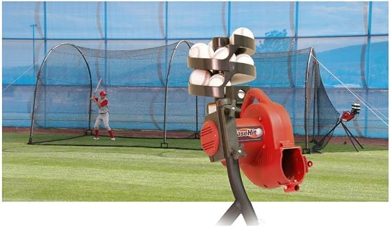 BaseHit & Xtender 24 System Real Ball Pitching Machine & 24 x 12 x 12 Home Batting Cage Combo