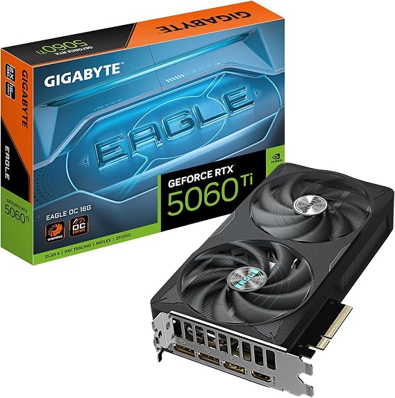 Gigabyte GeForce RTX 5060 Ti Eagle OC 16G Graphics Card - 16GB GDDR7, 128-bit, PCI-E 5.0, 2617MHz Core Frequency, 3 DisplayPorts, 1 HDMI, GV-N506TEAGLE OC-16GD