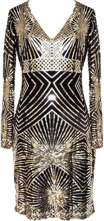 MISSCHEN Women's V Neck Sequin Bodycon Midi Dress Long Sleeve Stretchy Sparkly Cocktail Evening Party Gown