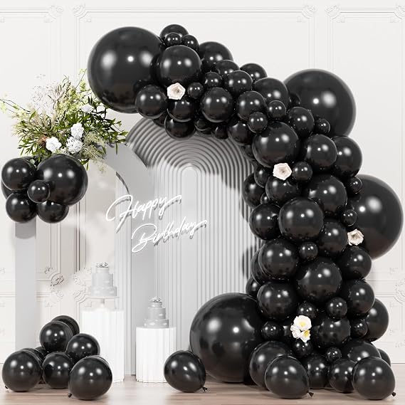 104pcs Black Balloons - 18/12/10/5 Inch Different size Black Latex Balloons Garland Arch for Birthday Wedding New Year's Eve Halloween Party Decoration