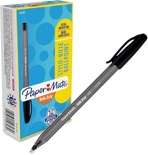 Paper Mate InkJoy 100ST Ballpoint Pen, Medium 1 mm, Black Ink, Black Barrel, Dozen