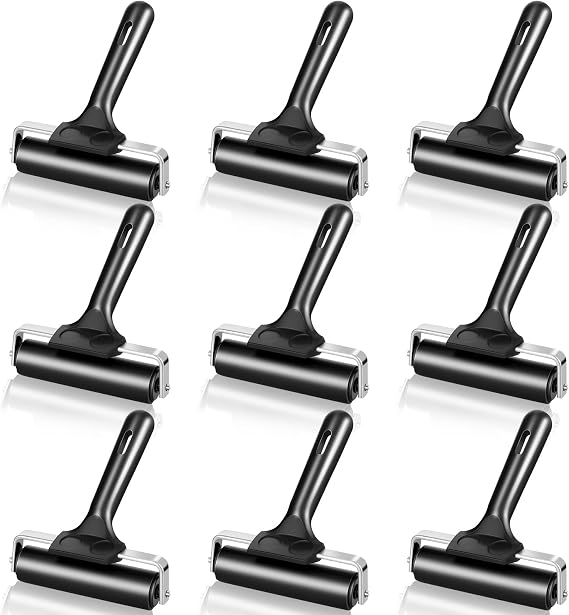 DERTE 6 Pack 4 Inch Rubber Brayer Roller Hard Rubber Rollers | for Crafting Printing Printmaking Wallpaper Inking Stamping Gluing