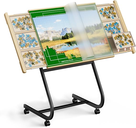 1500 Pieces Jigsaw Puzzle Table For Adults | With Legs & wheels, Adjustable 45 Tilting, Includes Cover, Heavy Duty Frame, For Adults