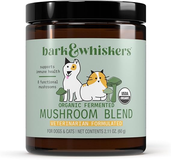Dr. Mercola Bark & Whiskers Organic Fermented Mushroom Blend - Cat & Dog Supplement - Supports Digestive & Immune Health - Free from Additives, Filler & Gluten - 2.11 oz. (60 Scoops)