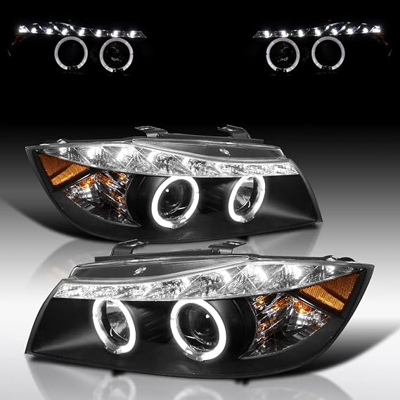Autozensation Headlights For 2006-2008 BMW 3-Series Black Left+Right
