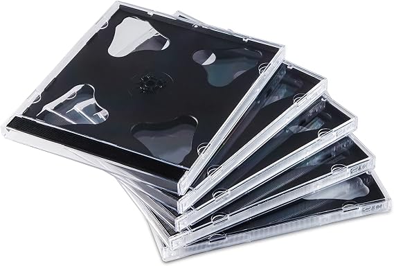 Maxtek 10.4 mm Standard Double (2 Discs Capacity) Clear CD Jewel Case with Black Tray, 10 Pack