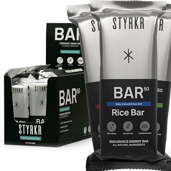 Styrkr BAR50 Energy Bars - Pack of 12 Rice Bars for Cycling & Running - Mixed Flavours Pack - Approved by Endurance Athletes - 50g of Carbs via Advanced Dual-Carb Formulation - 12x Pack