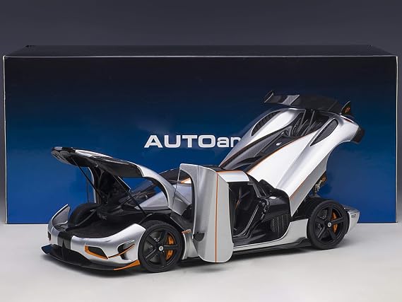 Auto Art Models Koenigsegg Agera RS Moon Silver with Carbon and Orange Accents 1/18 Model Car by Autoart 79024