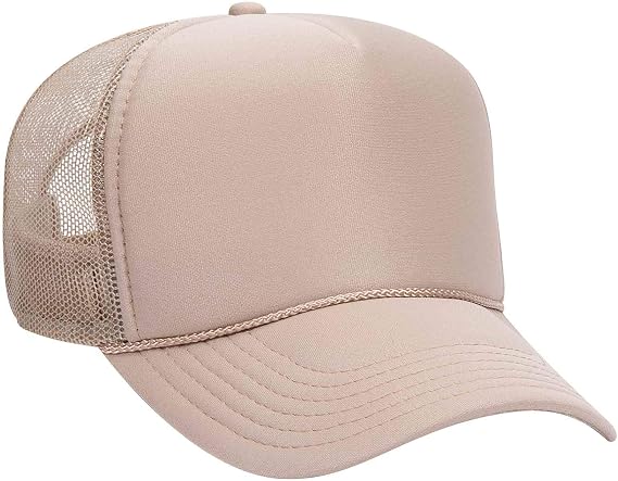 Otto Cap 5 Panel Mid Profile Mesh Back Trucker Hat Polyester Foam Front Khaki