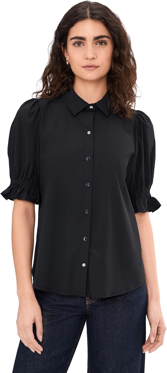 Liverpool Los Angeles Elbow Puff Sleeve Snap Front Knit Shirt