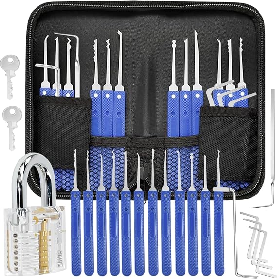 17-Piece Lock Picking Set Professional Lock Pick with 12 Picks 5 Torque Wrenches Transparent Practice Lock Picker for Opening Tool Lock Picking Bump Key for All Locks