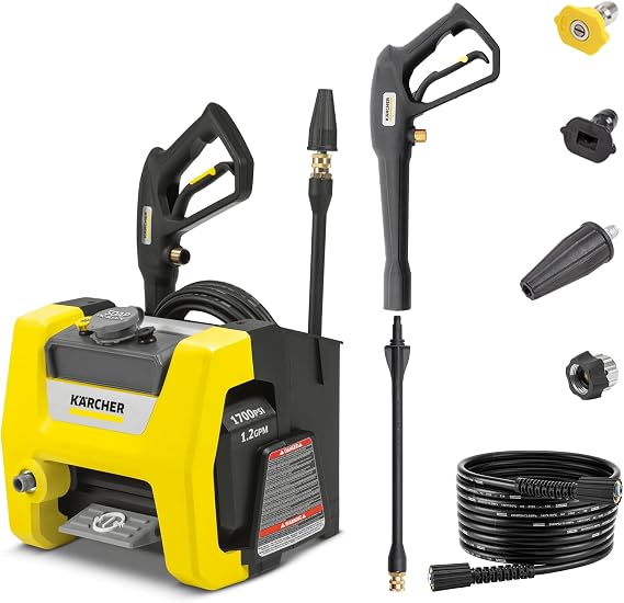 Karcher Pressure Washer K1700 Cube, CETA Certified, 3 Spray Nozzles, Detergent Tank, for Cars, Driveways, Siding, Patios, 1.2 GPM