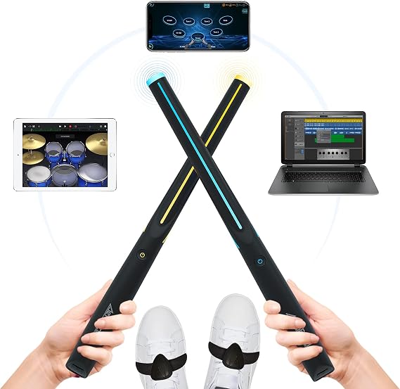 AeroBand Air Electronic Drum Set, PocketDrum2 Virtual Reality Drum Strike Module, Digital Percussion Machine with 2 Foot Sensors/Guitar, MIDI Support, Play and Practice Drums with Lessons