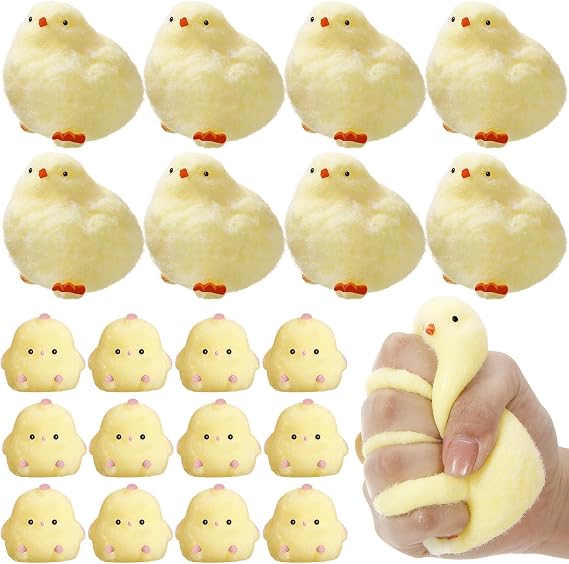 24 Pack Taba Chick Squeeze Bulk Handmade Ultra Soft Chicken Fidget Handmade 2 Size Sensory Soft Funny Chick Stress Relief Gifts for Adults Easter Stuffers