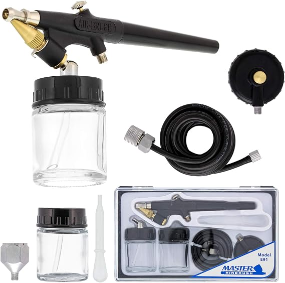 Master Airbrush E91 Airbrush Set Single-Action External Mix Siphon Feed | Airbrush Set with 0.8mm Tip and 1/8" air inlet