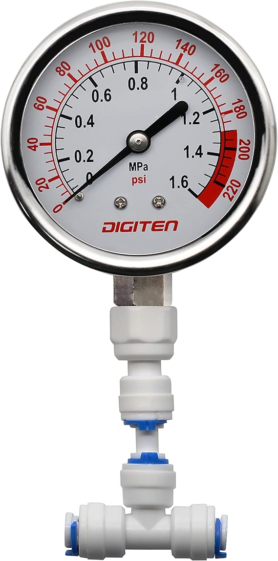 DIGITEN 3/8" Water Pressure Gauge Meter 0-1.6MPa 0-220psi for Reverse Osmosis System Pump