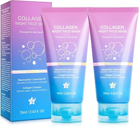 Collagen Night Wrapping Mask,Collagene Mask,Collagen Overnight Wrapping Peel Off Facial Mask,Deep Hydration,Fade Wrinkle & Improves Skin Elasticity,Reduces Sagging & Dullness for Glowing Skin (2PC)