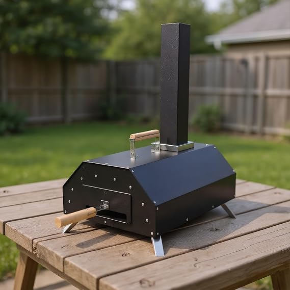 12-Inch Wood-Fired Pizza Oven | Portable Pellet Pizza Oven with Thermometer, Includes Pizza Stone, Black, No Electricity Required