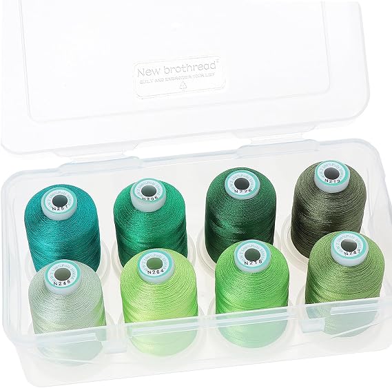 New brothread 8 Spools Embroidery Machine Thread with Box -Different Green
