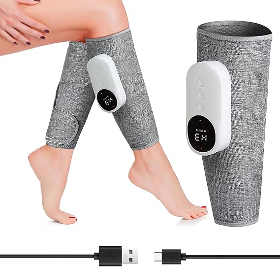 Leg Massager with Heating Function, Cordless Calf Massager with Heat, 3 Intensity Levels & 3 Heating,Adjustable Size,Circulation Booster for Legs Calf Muscles,1Pack (Gray A Single)