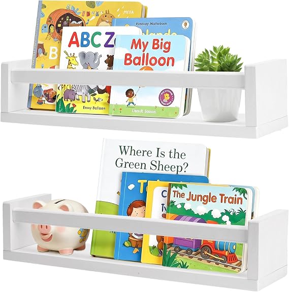 2 Pack Nursery Book Shelves 16.5 Inch Floating Shelves for Wall