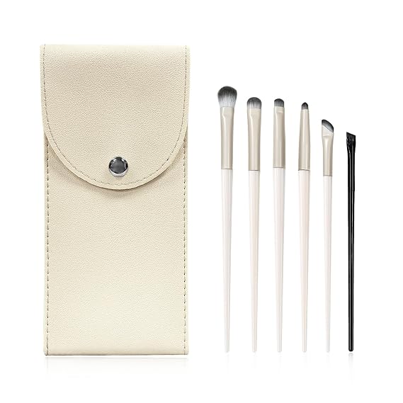 BOROLA 6Pcs Eye Makeup Brush Set, Soft Hairs Eyeshadow Brush Kit, Professional Eyes Brush for Concealer Eyebrows Eyeliner Highlighter with Snap-On Case, Beginner Friendly
