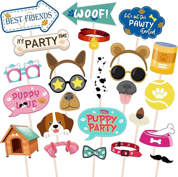 Maicaiffe Dog Photo Booth Props - 25 Pcs Puppy Party Selfie Props Favors Supplies - Baby Shower Pet Dog Birthday Party Centerpiece Sticks - Let's Pawty Party Decorations