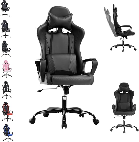 Gaming Chair, Gamer Chair with Adjustable Headrest and Lumbar Support, Racing Style PU Leather Video Game Chair, Game Chair with 360-Swivel Seat, Comfortable Gaming Chair for Women Adults Girls