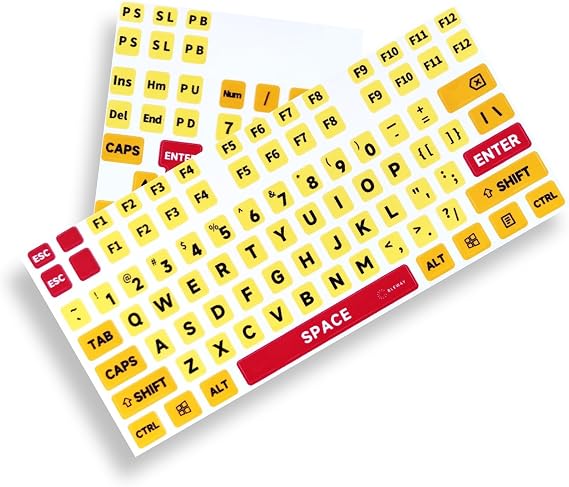 Large Print Computer Keyboard Sticker, High Contrast Keyboard Sticker with Oversized Print Letters for Visually Impaired Low Vision Individuals (Yellow+Black), Extra Large Symbols