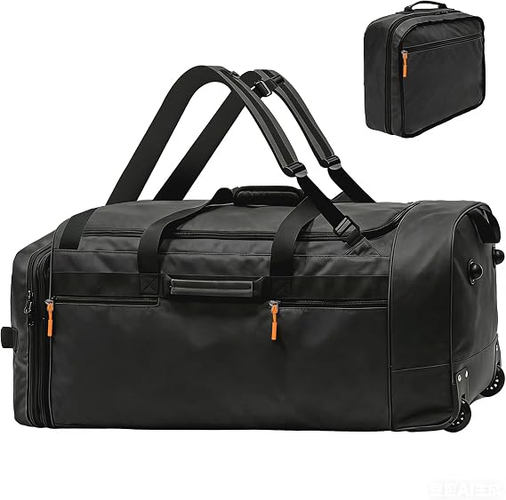 Rolling Duffle Bag for Travel with 3 Wheels, 28" 110L-120L Large Waterproof Wheeled Duffel, Expandable Fold-Up Travel Duffel Bag, No-Sag Design Lightweight Soft Bag for Men Women, Black