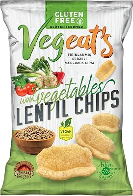 Vegeats Lentil Chips – Vegetables 50g | Oven-Baked, Gluten-Free, Pack of 4, 5.5g Protein, 3.2g Fiber, Vegan, Gluten-Free, Crunchy, Plant Protein Snacks 4 pack of 50g