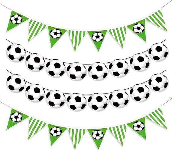 4 Stück Fußball Deko Banner und Girlande Fussball Party Deko Wimpelkette für Geburtstag Fußball Thema Party Zubehör für Kinder & Fußball-Fans