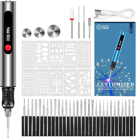 Engraving Pen, Ultimate Cordless Engraving Pen for Artists & DIYers - Engrave 60+ Surfaces - Beginner Friendly- 30 Bits & Mastery Guide (Silver)