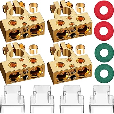 Battery Terminal Connectors, 0246810 AWG Battery Terminals, Heavy Duty Car Battery Terminal, Top Post Multiple Marine Superior Connectivity Long Lasting Easy to Install Gold-2