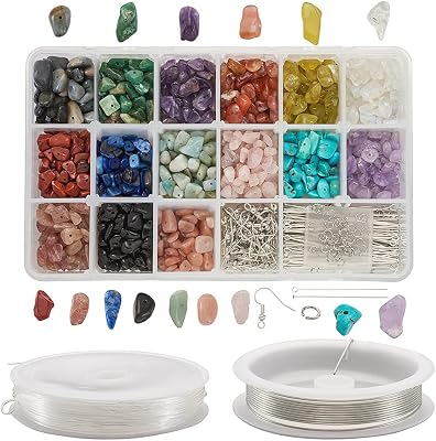 KISSITTY About 900pcsbox Natural Irregular Chips Stone Beads with Earring Making Kit and Beading Wires for DIY Jewelry Making