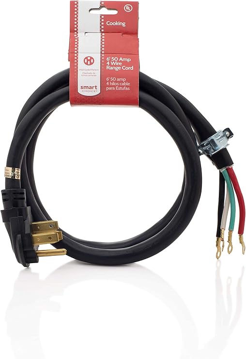 Smart Choice 6-Foot Long 50 Amp 4-Wire Range Power Cord For Electric Range Connection