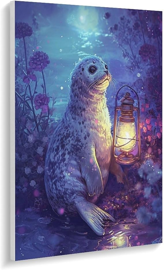 Shrandi Magical Underwater Seal with Lantern Paint by Number, Adult Paint by Number Kits, Painting Kits for Adults Digital Oil Painting Gift and Home Wall Decor 12 * 16inch (30 * 40CM