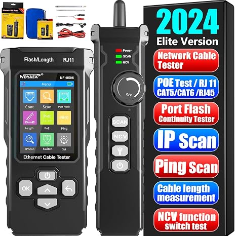 Network Cable Tester with IP Scanne Network Rate Test,NCV POE/Ping/TDR CAT5 | CAT3 CAT6,Network Tester Cable Toner for RJ11 RJ45 LAN Ethernet Cable Tester Telephone Cable Finder Network Tool NF-8506