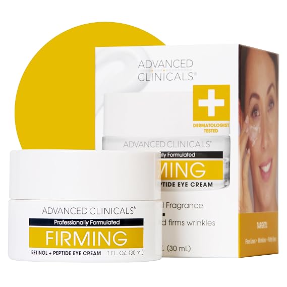 Advanced Clinicals Anti Aging Retinol Eye Cream, Peptides Under Eye Treatment Cream Moisturizer For Wrinkles, Fine Lines, Puffiness, 1 Fl Oz