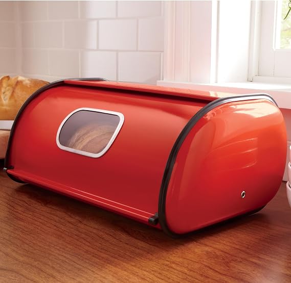 Montgomery Ward Window Breadbox for Kitchen Countertop, Red
