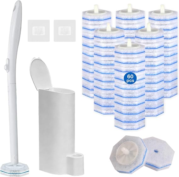 Disposable Toilet Bowl Brush and Holder with 60 Refills & Wand for Clorox