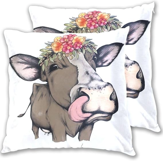 Cow Flower Brown Pillow case Cover Soft Pillow case Pillow Cases Twin 100 Cotton Body Pillow case Travel Pillow case with Zipper 16 x 16