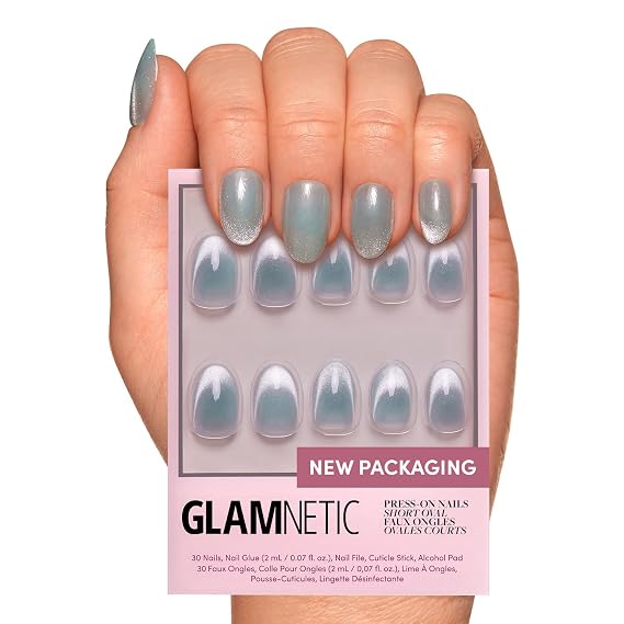 Glamnetic Press On Nails - Short Oval, Velvet Fake Nails 30 Pc Full Kit