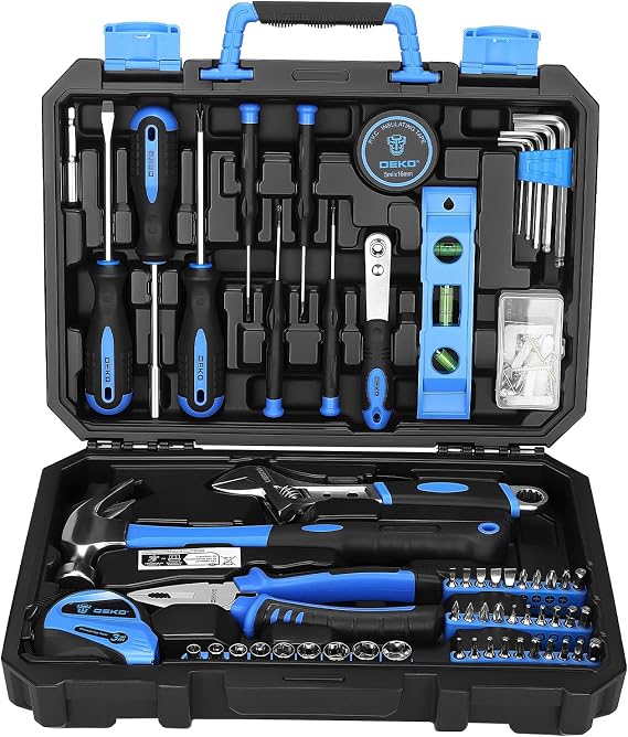DEKO Tool Kit Set Box 100 Pieces Home Repair DIY Tools Basic Hand Toolbox Sets for Home,Blue