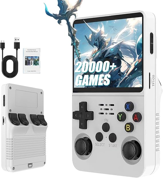 R36S Retro Handheld Games Console, 20,000+ Classic Games Portable Pocket Video Player with 3.5 Inch HD Screen, Open Source Linux System Screen for Teens and Adults (White 64G)