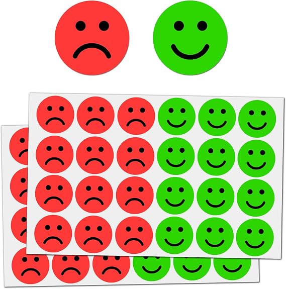 600 Pack - Happy/Sad Smile Face Behavior Emotion Stickers - Red/Green, 1"