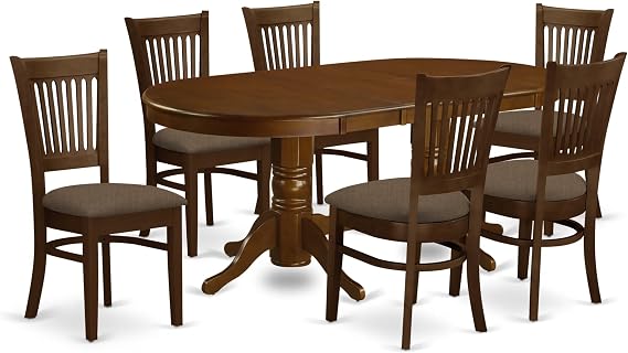 East West Furniture VANC7-ESP-C 7 Piece Kitchen Table & Chairs Set Consist of an Oval Dining Room Table with Butterfly Leaf and 6 Linen Fabric Upholstered Chairs, 40x76 Inch, Espresso