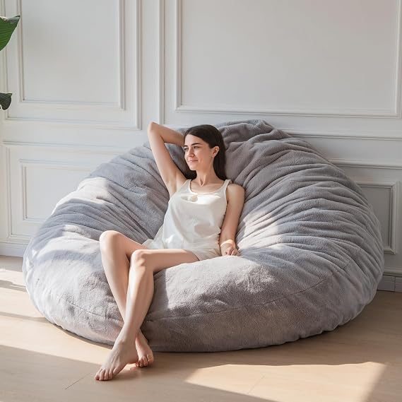 MAXYOYO Bean Bag Bed - Convertible Folds from Bean Bag Chair to Bed - Large Sofa with Plush Cover and Fluffy Filling Included for Adult, Guest (Gray, 150x150)